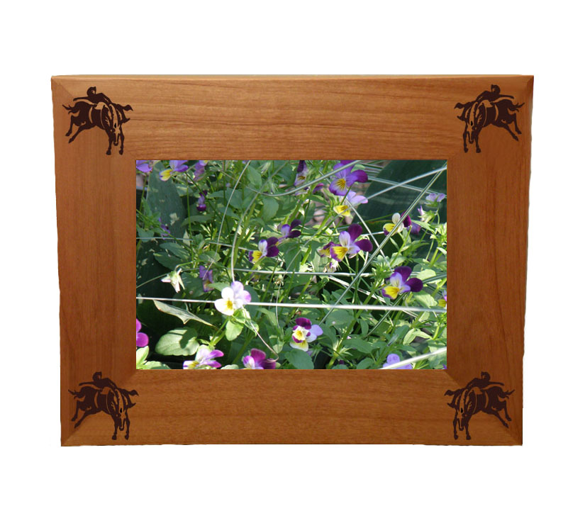 Rodeo design wood laser engraved picture frame that come in 3 different wood types to choose from.