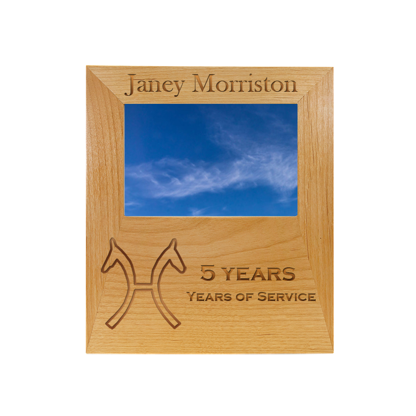 Personalized alder wood picture frame plaque with your choice of horse breed logo and custom engraved text. Horse Picture Frame