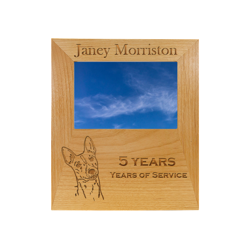 Personalized alder wood picture frame plaque with your choice of dog design 1 and custom engraved text. Dog Picture Frame