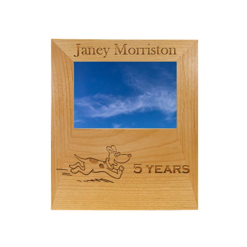 Personalized alder wood picture frame plaque with your choice of dog design 1 and custom engraved text. Dog Picture Frame