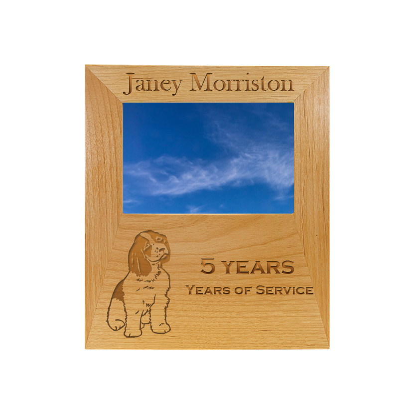Personalized alder wood picture frame plaque with your choice of dog design 3 and custom engraved text. Dog Picture Frame