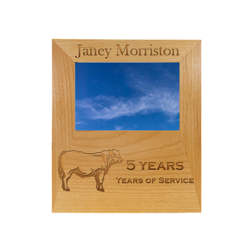 Personalized alder wood picture frame plaque with your choice of farm animal design and custom engraved text. Farm Animal Frame