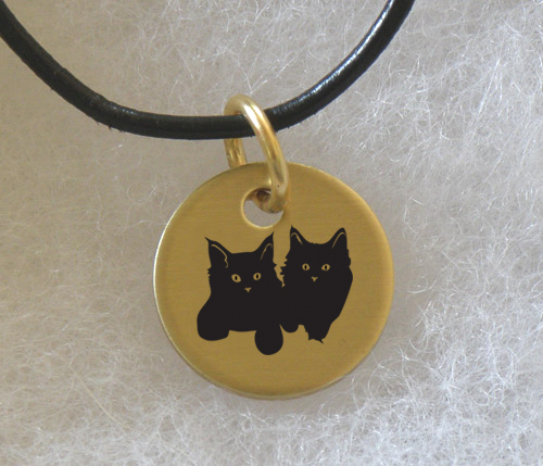 Brass charm necklace with engraved cat design of your choice. Cat Necklace