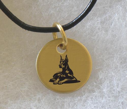 Brass charm necklace with engraved Doberman design of your choice. Doberman Necklace