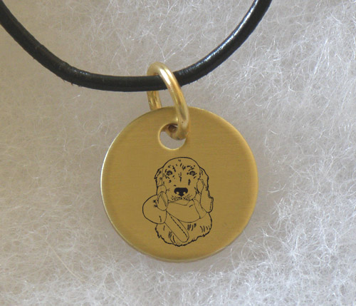 Brass charm necklace with engraved Golden Retriever design of your choice. Golden Retriever Necklace