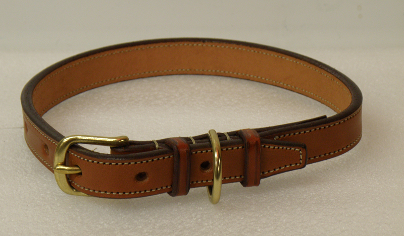 Edge stitched leather Edgewood collar.