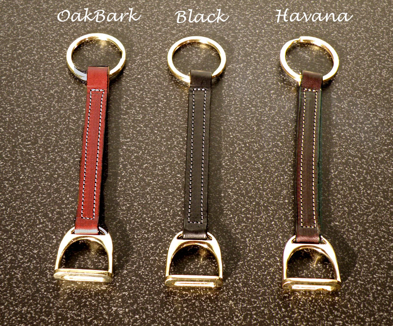 English stirrup leather fobs come in either black, Havana or Oakbark.