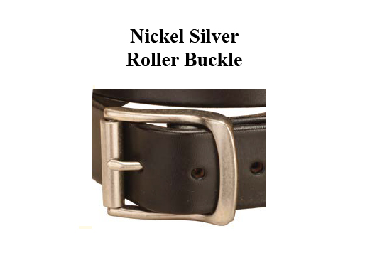 Nickel silver buckle available on this lined and stitched harness leather belt.