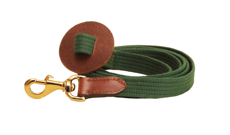 Dark Green cotton web and leather horse lead with a stopper end from Tory Leather.