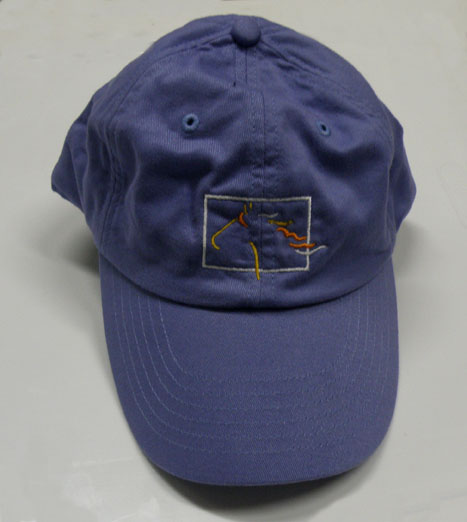 Periwinkle horse head scrunchie cap.