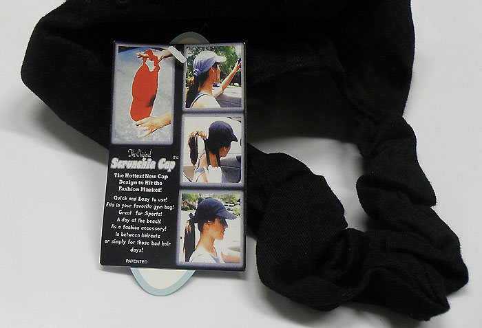 Scrunchie baseball cap with horse head design.