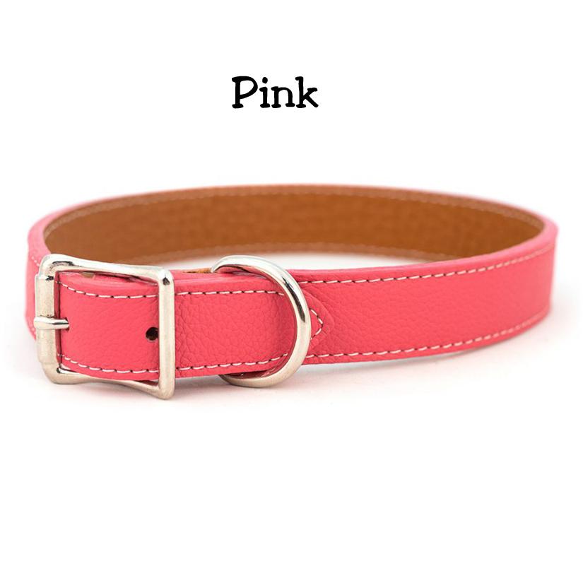 Pink Tuscan Italian leather dog collar with silver hardware.