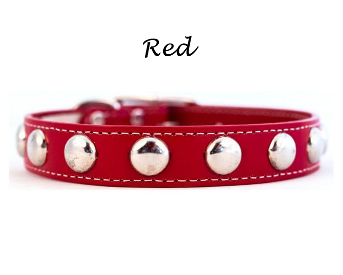 Red Silver Studded Leather Dog Collar