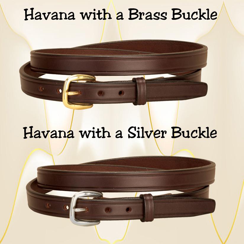 Havana leather classic belt with a brass or nickel silver buckle.