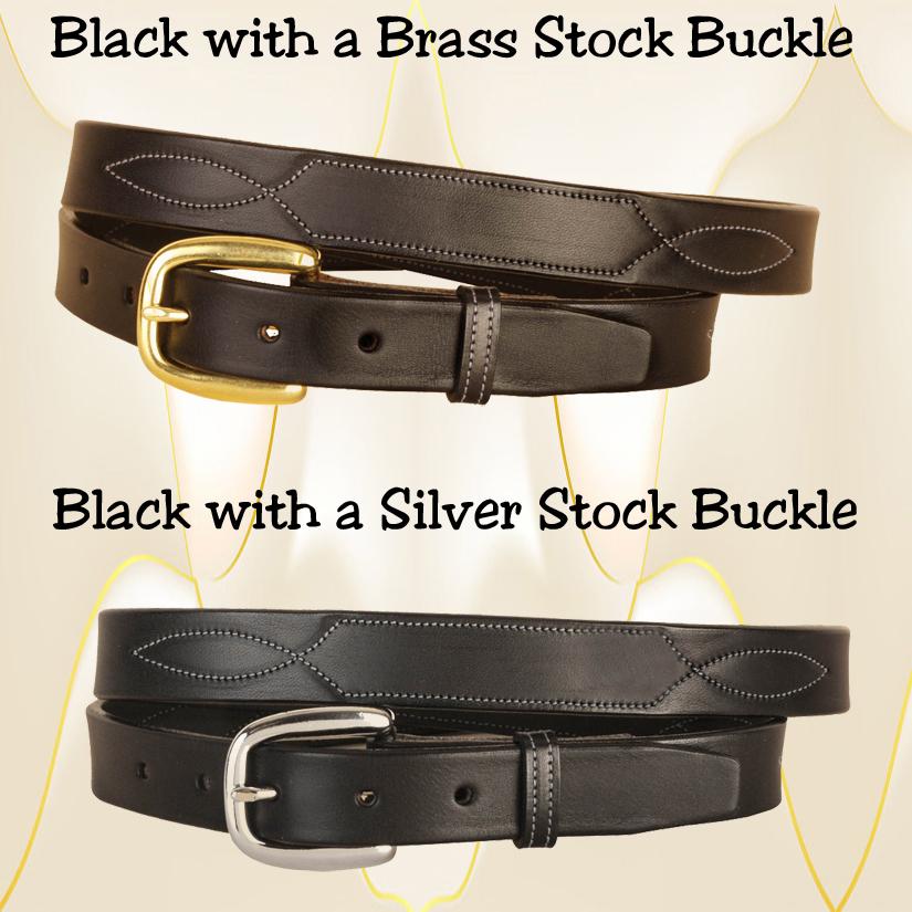 Black fancy stitched 1" wide leather belt with your choice of belt buckle.