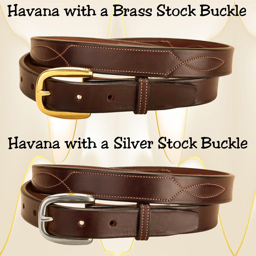 Havana fancy stitched 1" wide leather belt with your choice of belt buckle.