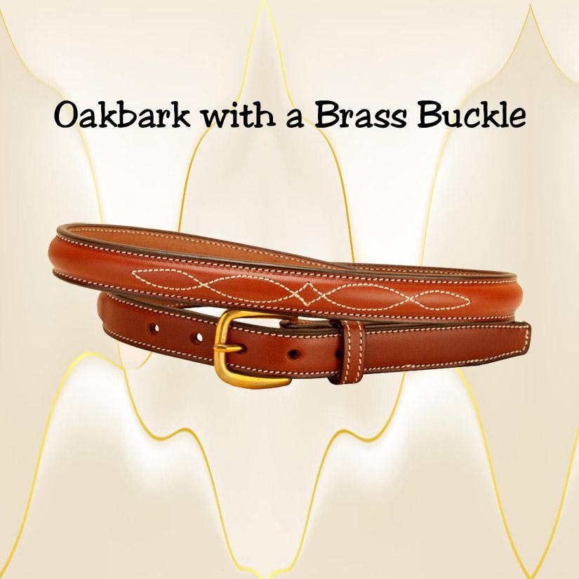 Oakbark raised leather belt with fancy stitching.