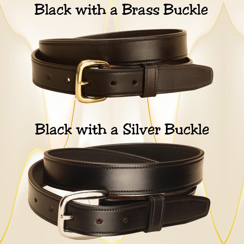 Black leather edge stitched belt 1 1/4" wide.