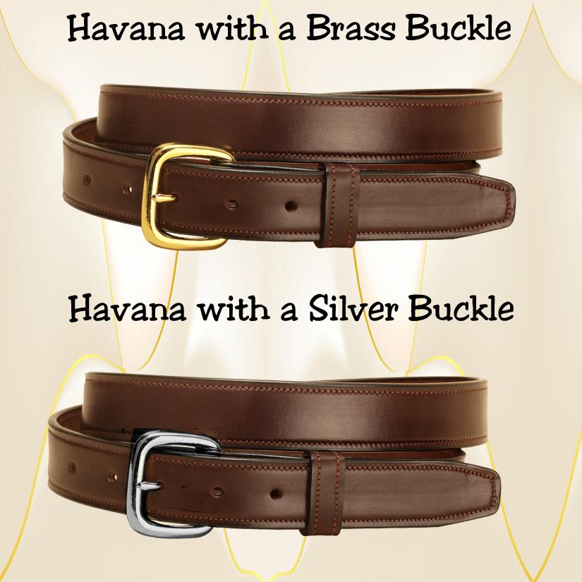 Havana leather edge stitched belt 1 1/4" wide.