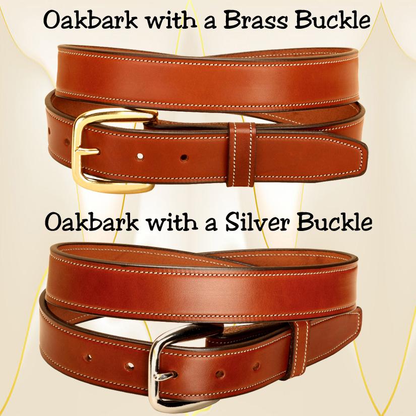 Oakbark leather edge stitched belt 1 1/4" wide.