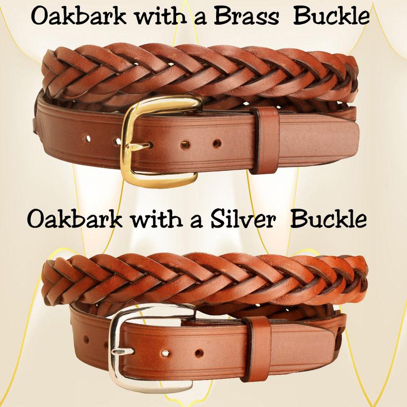Oakbark bridle leather braided belt with your choice of a brass or silver buckle.