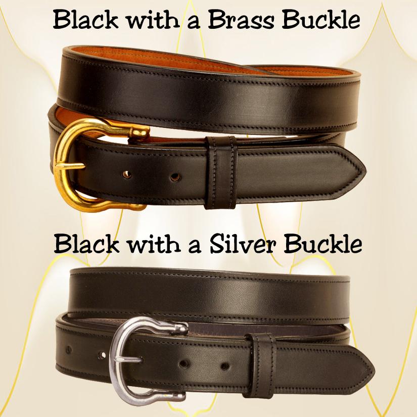 Black lined and stitched leather belt with your choice of buckle.