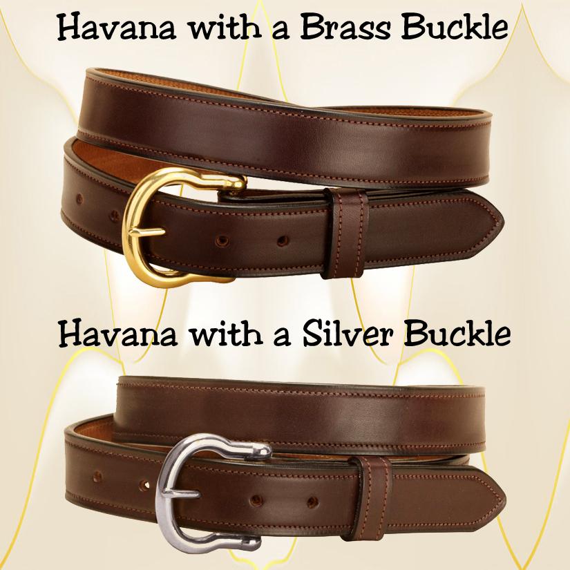 Havana lined and stitched leather belt with your choice of buckle.