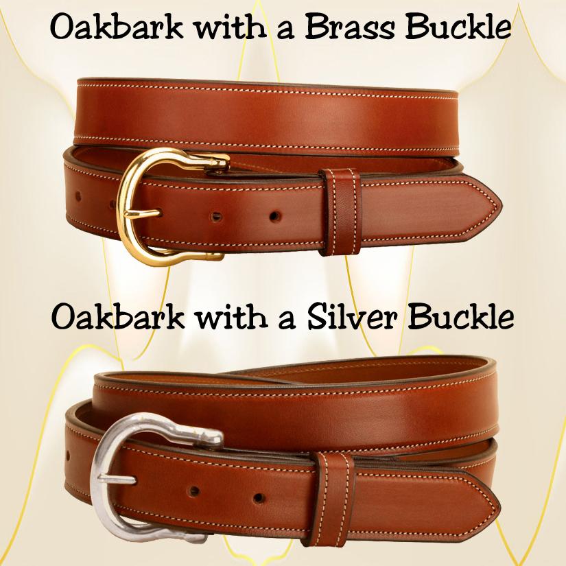 Oakbark lined and stitched leather belt with your choice of buckle.