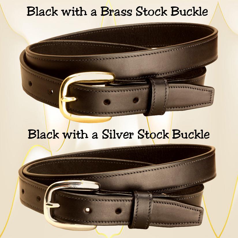Black edge stitched leather belt with your choice of belt buckle. 