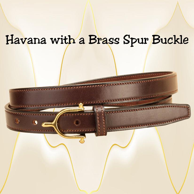 Havana leather English spur belt with 3/4" wide leather.