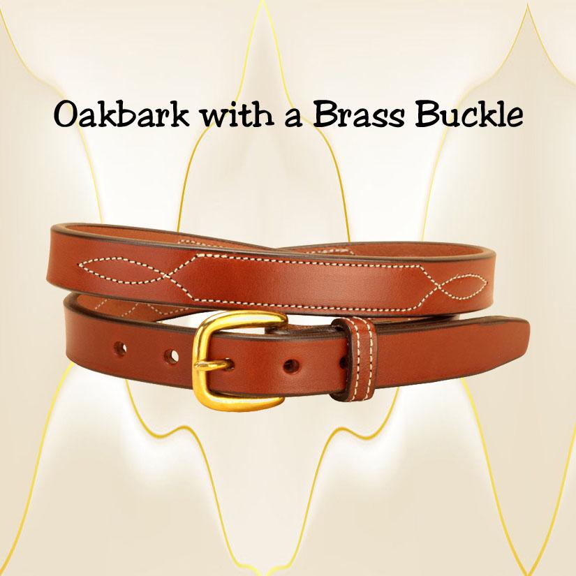 Fancy stitched 3/4" wide fancy stitched oakbark leather belt.