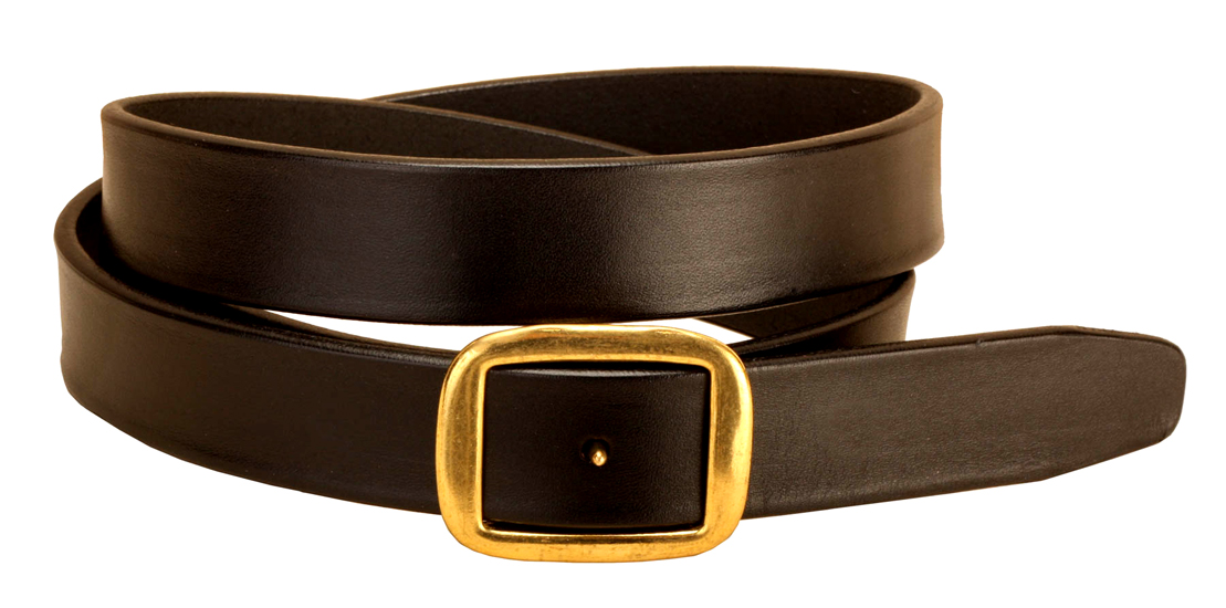Center post Conway buckle on an English bridle leather belt.