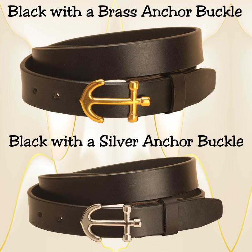 Black bridle leather belt with an anchor buckle.