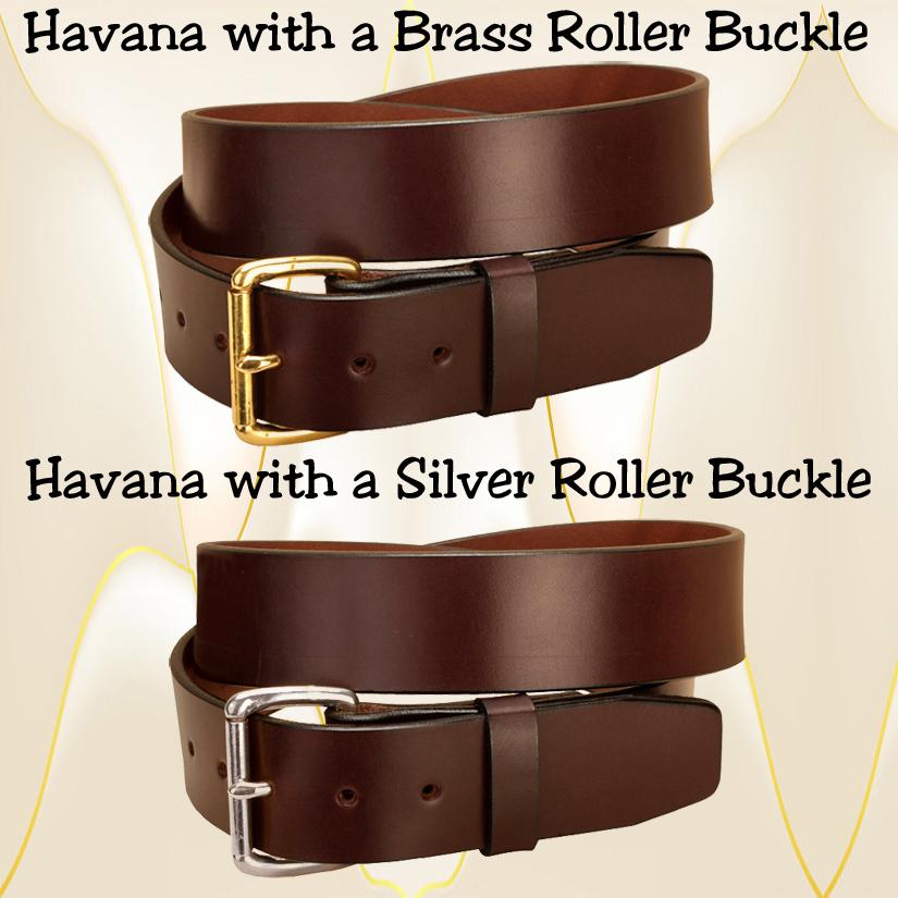 1 3/4" wide Havana bridle leather plain strap belt with 9 holes for maximum sizing.