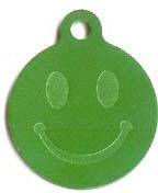 Front side of the smiley face dog collar id tag.