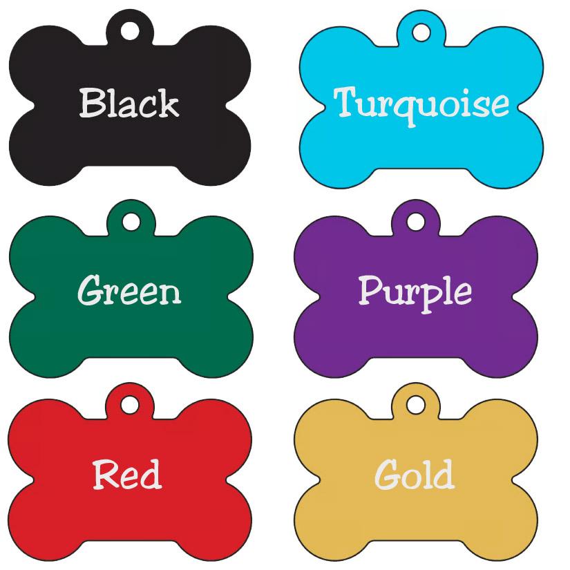 Dog paw dog bone ID tag colors.