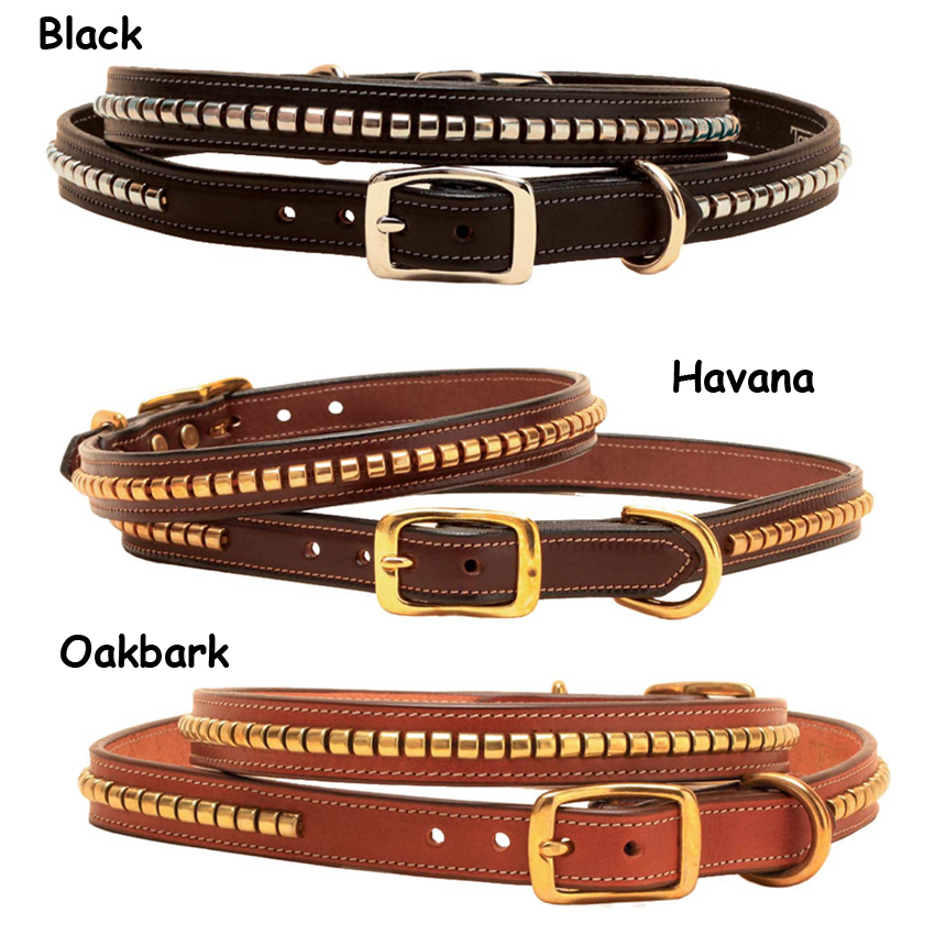3/4" wide leather clincher dog collar with either brass or nickel silver hardware.