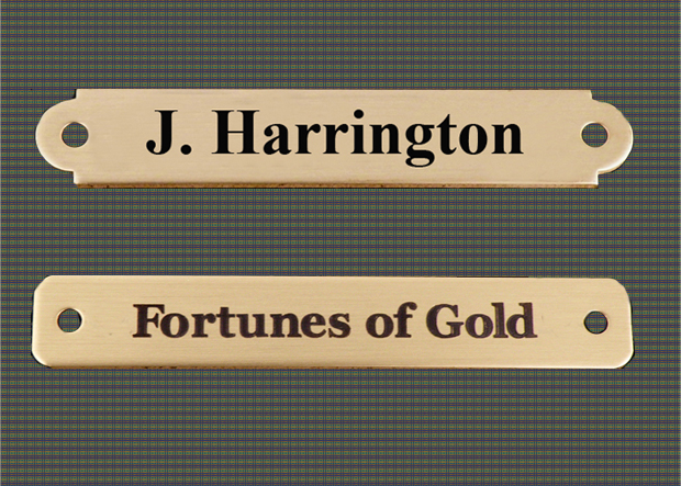 Engraved brass nameplate includes 2 lines of engraved personalized text.