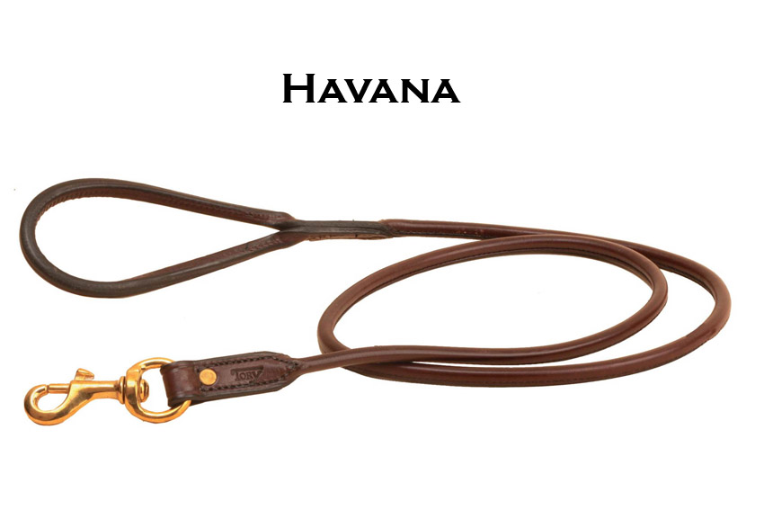 Havana leather rolled dog leash. 4' foot or 6' long