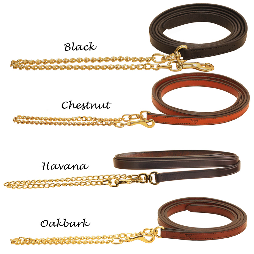 Tory Leather's 3/4 inch leather horse lead is made from single ply leather and comes with a 24 inch fine brass chain.