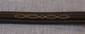 Black Edgewood leather fancy stitched raised dog collar with engraved hanging brass nameplate.