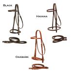 The Tory Leather English flat leather bridle is 1/2” fine style flat creased snaffle bridle with buckle bit ends on the bridle and reins.
