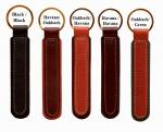 Personalized leather padded key fob with brass engraved doberman dog design nameplate.