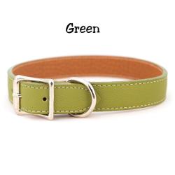 Green Tuscan Italian leather dog collar with silver hardware.