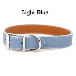 Light blue Tuscan Italian leather dog collar with silver hardware.