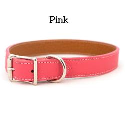 Pink Tuscan Italian leather dog collar with silver hardware.