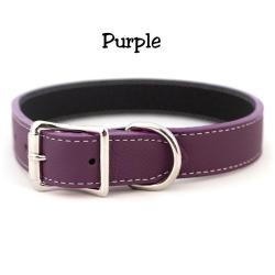 Purple Tuscan Italian leather dog collar with silver hardware.