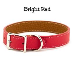 Bright Red Tuscan Italian leather dog collar with silver hardware.