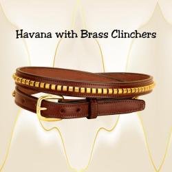 Brass clinchers on a havana bridle leather belt.