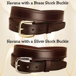 Havana creased leather belt with a brass or silver buckle.